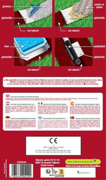 Aménagement des allées, massifs et haies - Géotextile Recyclé Travaux Extérieurs - 100 g/m² - 1 m x 20 m - Blanc - MEDIA_PACKAGING_VERSO